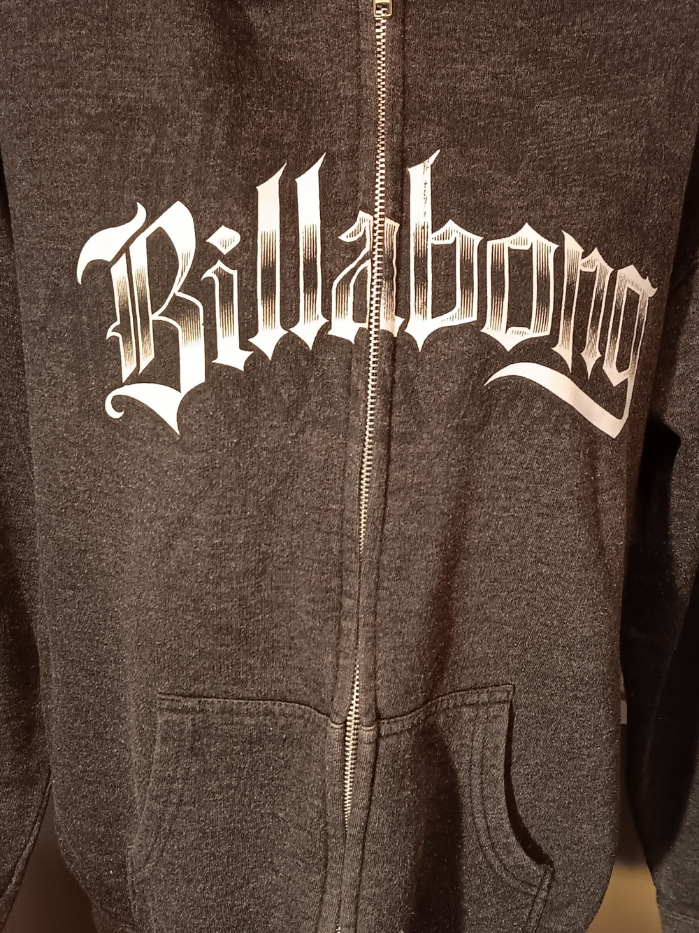 Billabong Charcoal Zip Hoodie with White Script Logo
